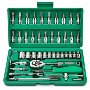 GOXAWEE 46 Pieces 1/4 Inch Drive Socket Ratchet Wrench Set, with Bit Socket Set  - Picture 1 of 8