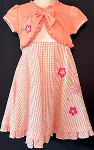 Nuevo con etiquetas Vestido Youngland Manga Corta Cuadros Melocotón con Flores Talla 3T - Imagen 1 de 5