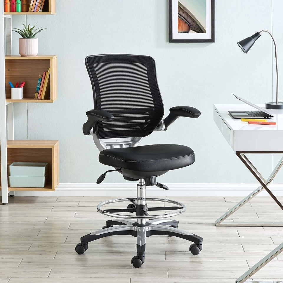 Modway Ergonomic Adjustable Swivel Mesh Tall Office Desk Drafting Chair in Black - Image 1 of 4