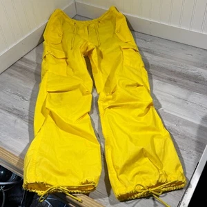 Pantalone cargo paracadute UFO vintage unisex 30x32 giallo regolabile rave baggy anni 90 Y2K - Foto 1 di 11