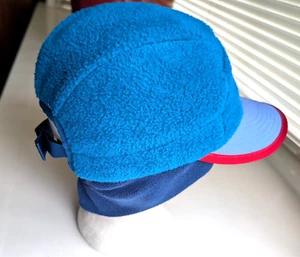 VTG Patagonia Fleece Duck Bill Hat Cap Ear Flap MEDIUM, USA made 90s Dark/L Blue - Picture 1 of 5