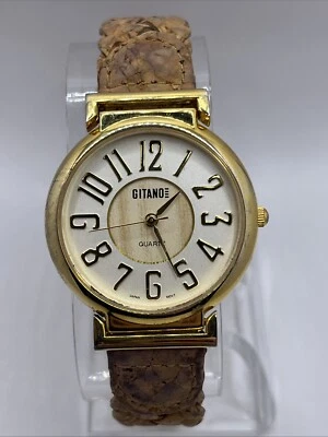 Reloj Gitano Mujer Vintage Trenzado Correa Corcho Dorado 35mm Estuche - Batería Nueva Foto 1 de 4
