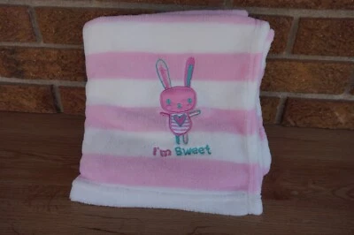 BLANKET Baby SNUGLY Baby PINK White Stripe BUNNY Rabbit I'm Sweet Heart Plush - Image 1 of 4