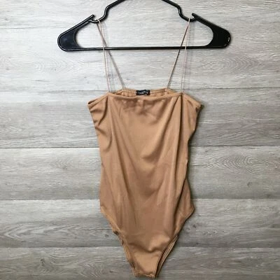 Body Boohoo para mujer talla 14 camel básico acanalado correa ajustada cuello cuadrado nuevo con etiquetas Foto 1 de 4