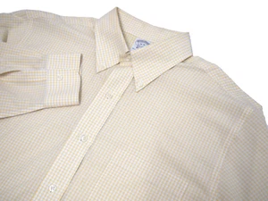 Brooks Brothers Mens Dress Shirt 16 35 Yellow Checkered Classic Button Non-Iron - Picture 1 of 4