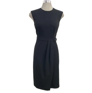 Size 6 Calvin Klein Elegant Women's BLACK Sheath Dress Waist Embellished Chain - Picture 1 of 9