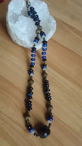 Halskette aus Onyx, Lapislazuli und   Mondstein,  handmade,  Einzelstück  - Bild 1 von 5