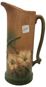 Vintage Weller Pottery Dogwood Pitcher Vase Brown White flower 12” tall - Picture 1 of 9