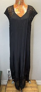 Maxikleid mit weicher Umrandung Damen M schwarz Häkelspitze Borte Boho Chic - Bild 1 von 7
