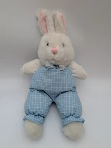Dakin White Rabbit Plush Checkered Body Clothes 14 Inch 1989 Stuffed Animal Toy - Picture 1 of 7