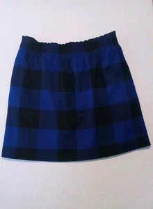 J.Crew Wollmischung A-Linie Mini Pull-On gefütterter Rock Büffel blau kariert Gr. 8 Taschen - Bild 1 von 7