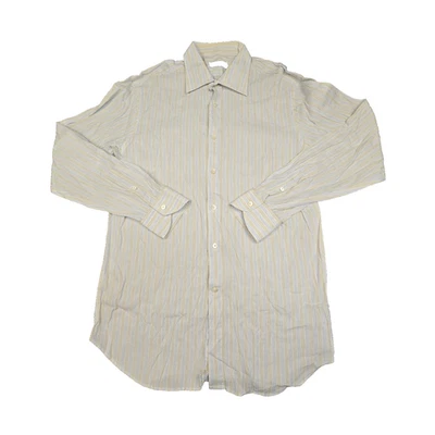 Рубашка мужская CANALI БОЛЬШАЯ белая в полоску с длинным рукавом на пуговицах с воротником льняная размер L - Изображение 1 из 4