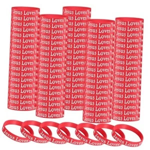 50 Pcs Jesus Loves You Silicone Wristbands Christian Motivational Rubber Red - Picture 1 of 5