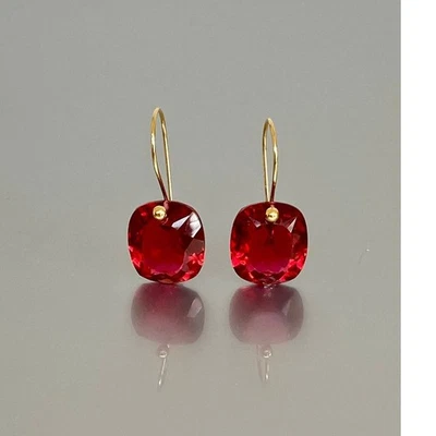 Ruby Earrings 925 Sterling Silver Red Cushion Dangle Earrings Christmas Gift - Image 1 of 3