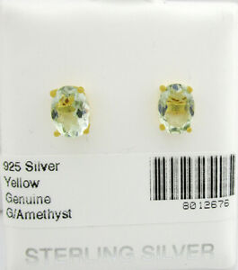 GENUINE 2.16 Cts GREEN AMETHYST STUD EARRINGS .925 SILVER (YELLOW) - NWT