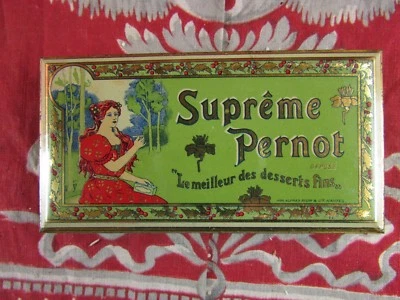 petite ancienne boite tole metal publicitaire  bonbons dessert biscuit pernot - Photo 1/3