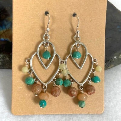 BARSE Sterling Silver 925 Turquoise Jasper Tiered Chandelier Dangle Earrings - Image 1 of 4