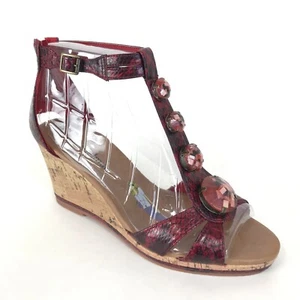 NUEVO Sandalias de cuña Libby Edelman L-Bani piel de serpiente loro rojo para mujer talla 10M - Imagen 1 de 16