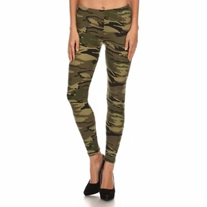 Women's Camouflage Army Printed Leggings Buttery Soft Peach Skin One Size 0-12 - Picture 1 of 4