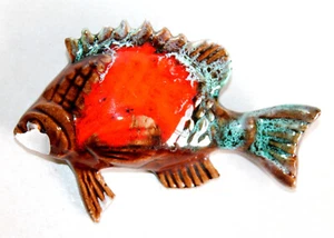 VALLAURIS - JOLI POISSON, PIECE DECORATIVE MURALE FIGURINE en CERAMIQUE EMAILLÉE - Picture 1 of 6