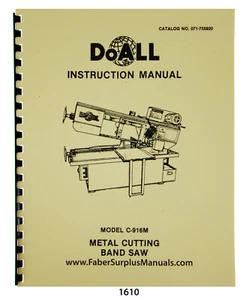 DoALL C-916M Bandsaw Instruction Manual #1610 - Picture 1 of 9