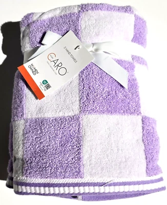 NUEVO JUEGO DE 2 TOALLAS DE MANO DE PELUCHE A CUADROS 100% ALGODÓN MORADO Y BLANCO CARO Foto 1 de 3
