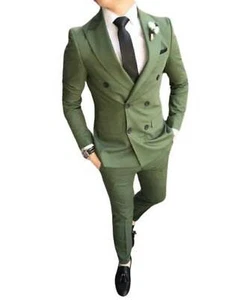 Mens Tuxedo Green Suit Double Breasted Suit Evening Wedding Dinner Coat Pants - Picture 1 of 6