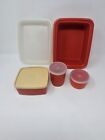 Vintage Tupperware &quot;Pack N Carry&quot;  #1254 Red Lunch Box  Set - Missing Handle