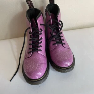 Dr. Martens 1460 J Pink Glitter Round Toe Lace Up/Zip Ankle Boots Kid’s Size 4 - Picture 1 of 7