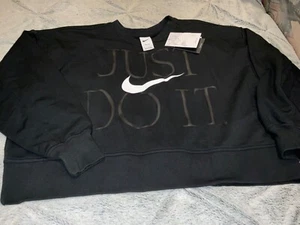 NIKE Womens Dri Fit Oversized Crop Sweatshirt Jumper size large black motif new - Picture 1 of 12