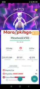 Pokemon Mewtwo LV50 3moveset (Psystrike) in 2019 - TRA'DE Lucky guaranteed GO - Picture 1 of 1