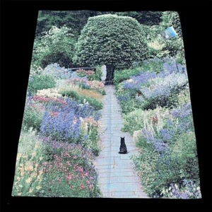 Cat in Garden Black Cat on Stone Walkway Gardens Grande Tapestry Wall Hanging - Picture 1 of 1