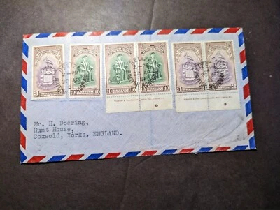 Cubierta de correo aéreo de Honduras Británica 1951 de Belice a Coxwold Yorks Inglaterra Foto 1 de 2