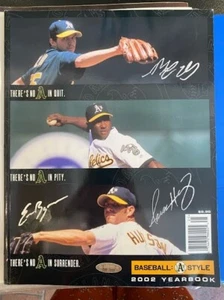 Eric Byrnes, Mark Ellis & Aaron Harang Hand Signed A's 2002 Yearbook - Picture 1 of 5