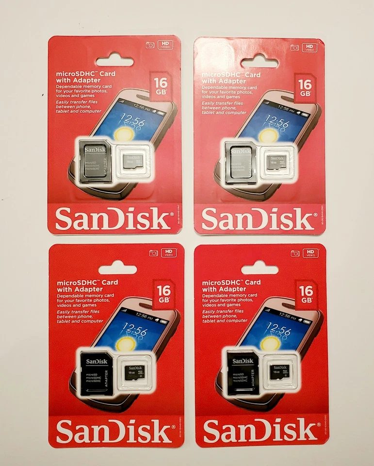 FOUR SanDisk 16GB MicroSDHC Memory Card w/ Adapter for Smartphone Camera SD Card - Image 1 of 1
