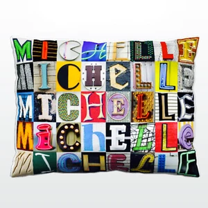 Personalized Pillow featuring the name MICHELLE in photos of sign letters - Picture 1 of 1
