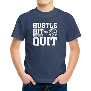 Toddler Kids Tshirt Volleyball Gift Sports Motivation Tee Hustle Hit Never Quit - Picture 1 of 15