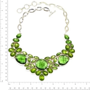 Emerald Quartz Peridot Jewelry Necklace Earring 16-18'' - Picture 1 of 7
