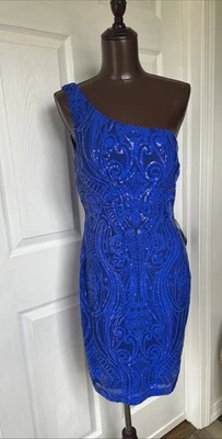 Nuevo con etiquetas Vestido Next/Up Juniors Azul Lentejuelas Un Hombro Baile de graduación Noche Vacaciones Talla 11/12 Foto 1 de 4