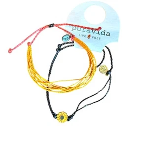 Authentic Pura Vida Bracelet Set Sunflower Charm Adjustable Boho Summer - Picture 1 of 4