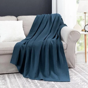 Chezmoi Collection 100% Cotton 4 Layer Lightweight Muslin Blanket Summer Throw - Picture 1 of 8