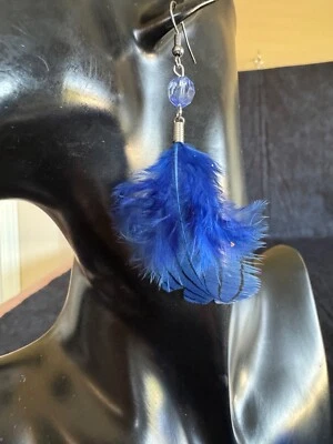 Pendientes con Alambres de Acero Quirúrgico "Plumas Azules" con Cristal Azul Bebé Fácil de Usar Foto 1 de 3