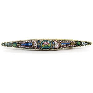Alte Brosche Tombak vergoldet Glasmosaik Mikromosaik Röschen Antique Brooch RARE - Picture 1 of 4
