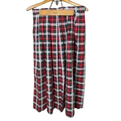 Maxi Falda Susan Bristol Vintage Roja Verde Plisada Navidad EE. UU. Talla 14 Foto 1 de 4