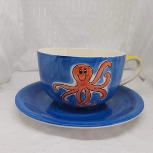 Whittard of Chelsea Cup and Saucer-Handpainted Stoneware from England-Octopus - Imagen 1 de 6