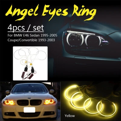 4X 131mm+146mm CCFL Angel Eyes 12V Halo Standlicht Ringe Gelb Für BMW 3er E46 - Bild 1 von 4