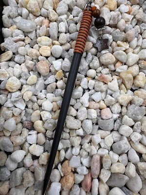 Hand Made Dark Colored Teak Wood Hair Sticks - Orange & Brown Wrap - Image 1 of 4