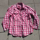 Zeagoo Button Shirt Womens Medium Blouse Checkered Pink Plaid Roll Tab Sleeve