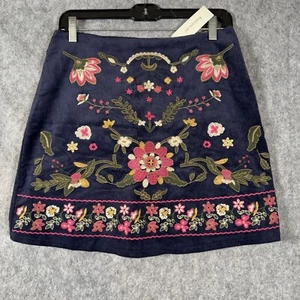 Harper Heritage Corduroy Floral Fauna Embroidered Mini Skirt Womens Medium Navy - Picture 1 of 14