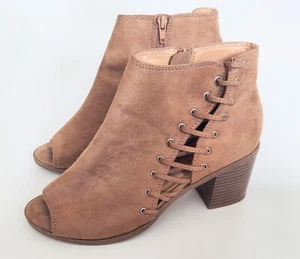 Coconuts by Matisse Side Lace Open Toe Tan Suede Ankle Boots Size 8M - Picture 1 of 10